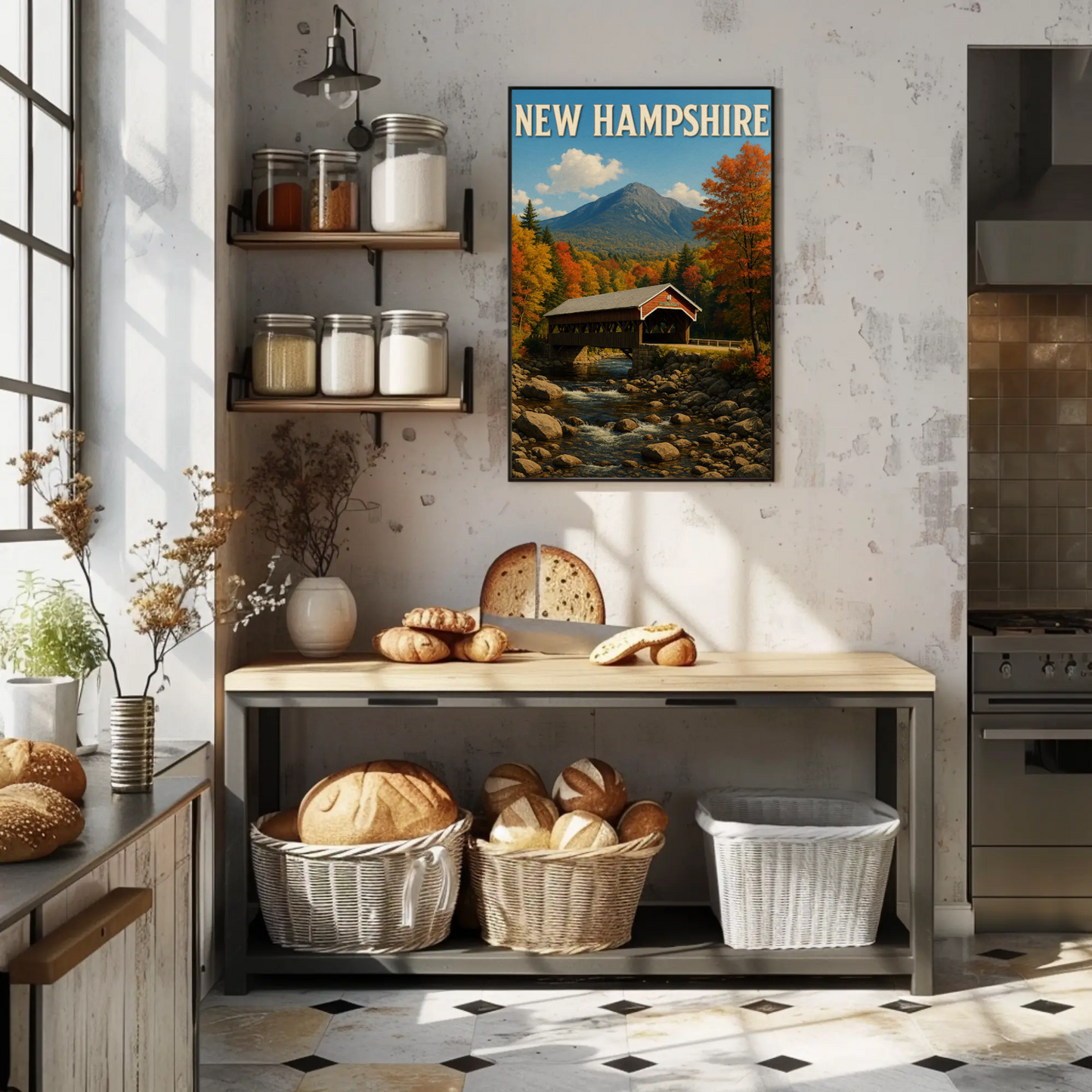 New Hampshire Covered Bridge Autumn Foliage Scenic Travel Poster Travel Poster