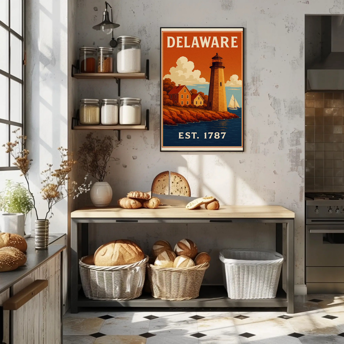 Delaware Coastal Lighthouse Colonial Home Travel Poster