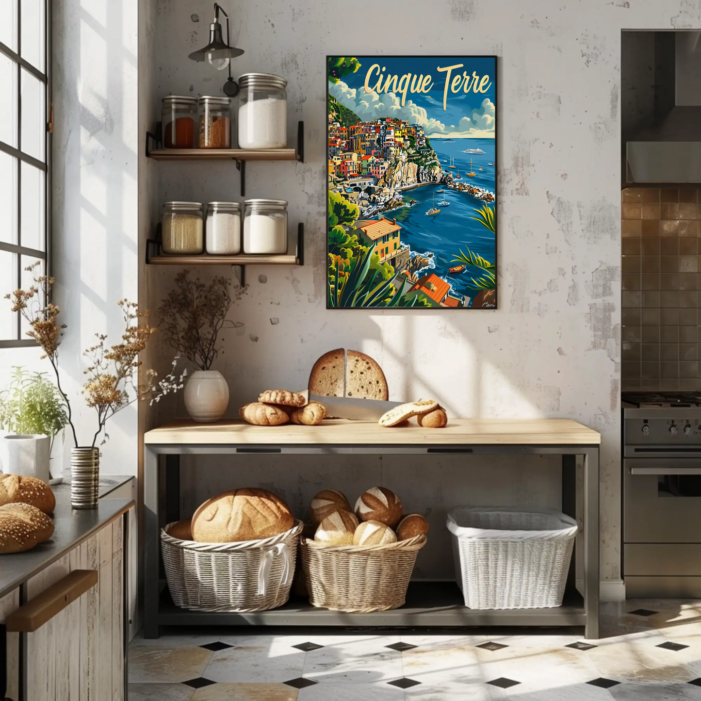 Cinque Terre Colorful Cliffside Coastline Italy Travel Poster