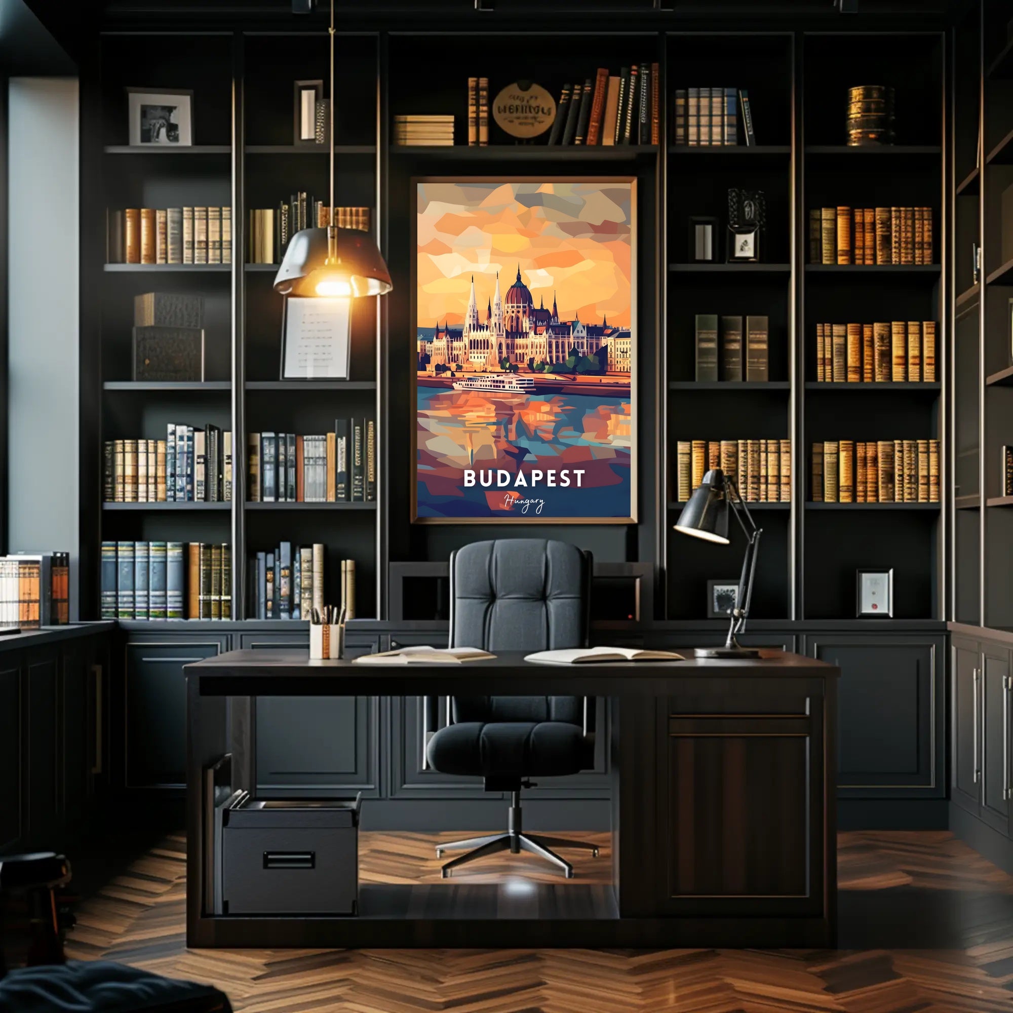 Budapest Parliament Geometric Sunset Art Urban or Cityscape Poster