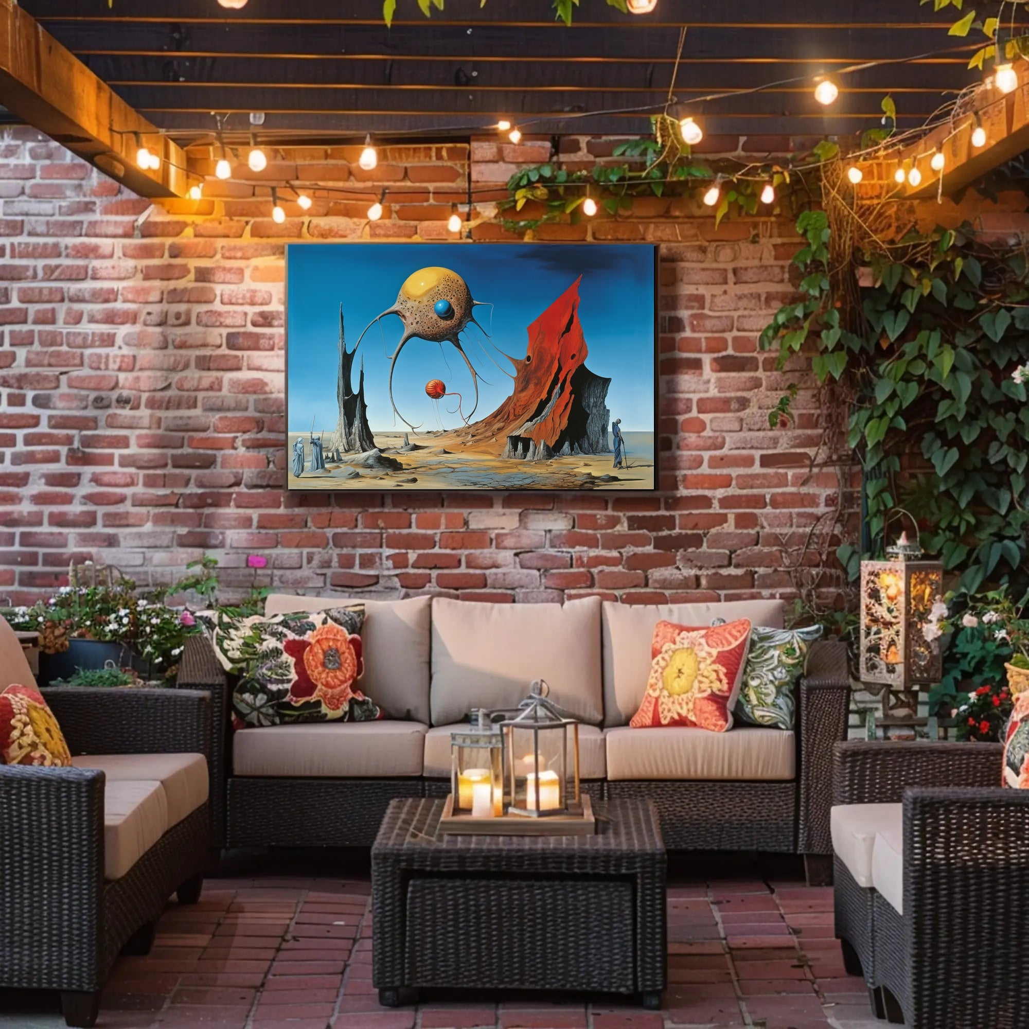 Surreal Desert Fantasy with Tentacled Spheres Art Poster