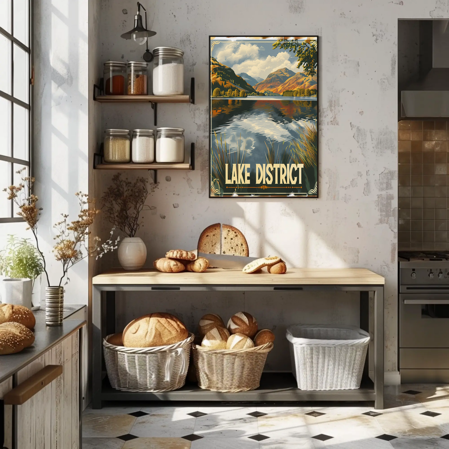 Lake District Autumn Reflection Mountain Scene Travel Poster
