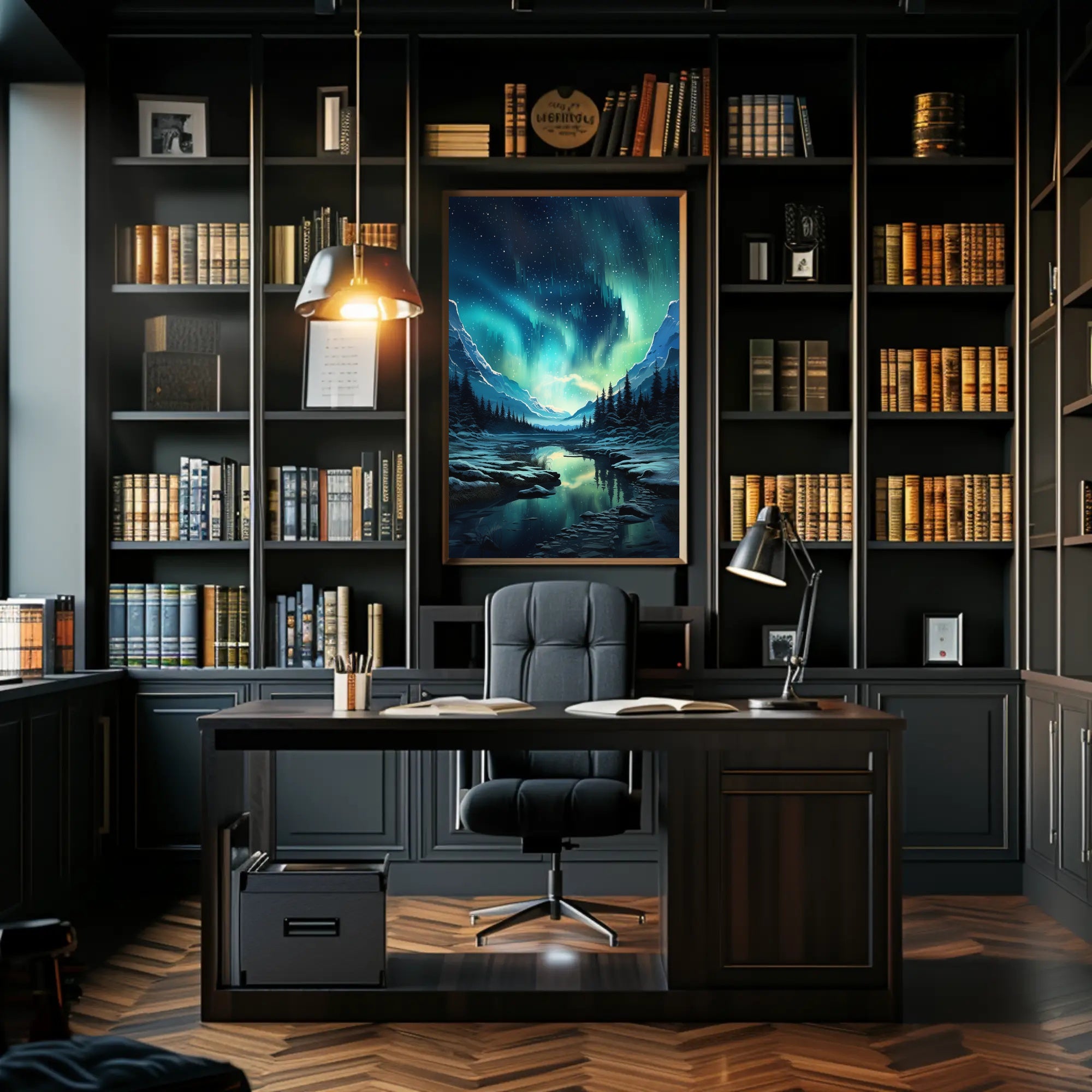 Serene Aurora Borealis Winter Landscape National Park Poster