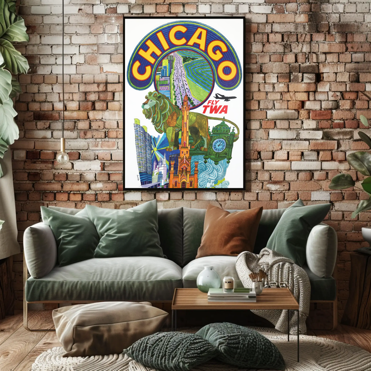 Fly TWA to Chicago! Vintage Style 1960s Travel Poster