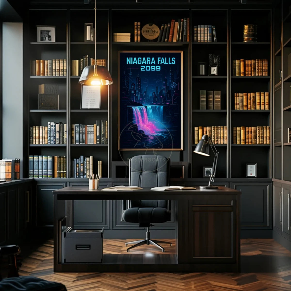 Futuristic Neon Niagara Falls Art Print - Futuristic Sci-Fi Poster