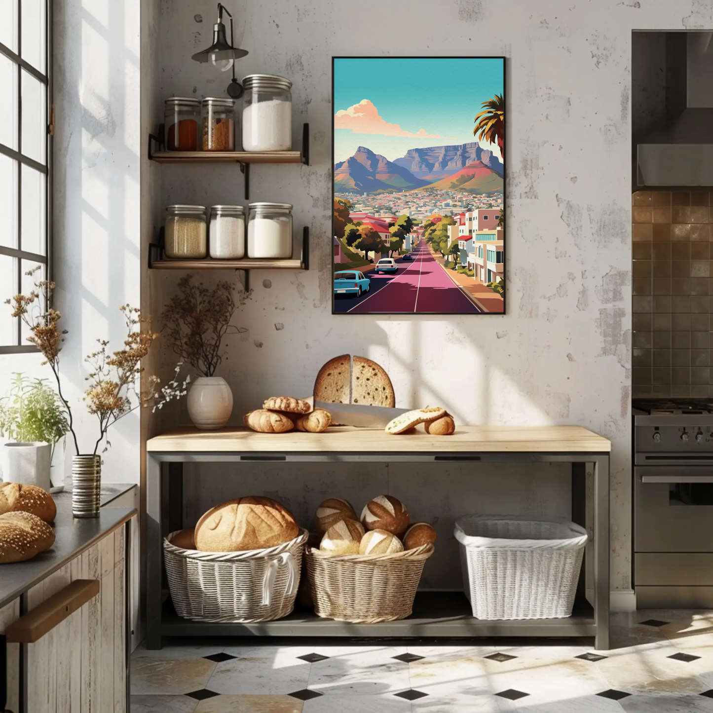 Cape Town Table Mountain Urban Street View Travel Poster