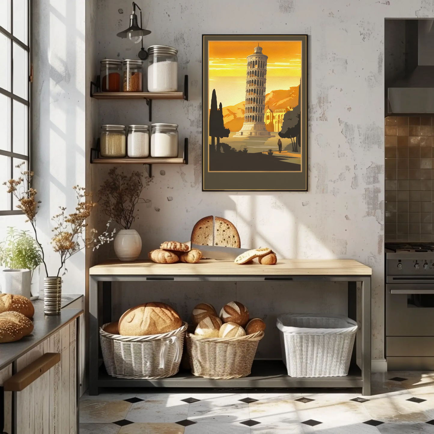 Leaning Tower Of Pisa Golden Sunset Travel Poster