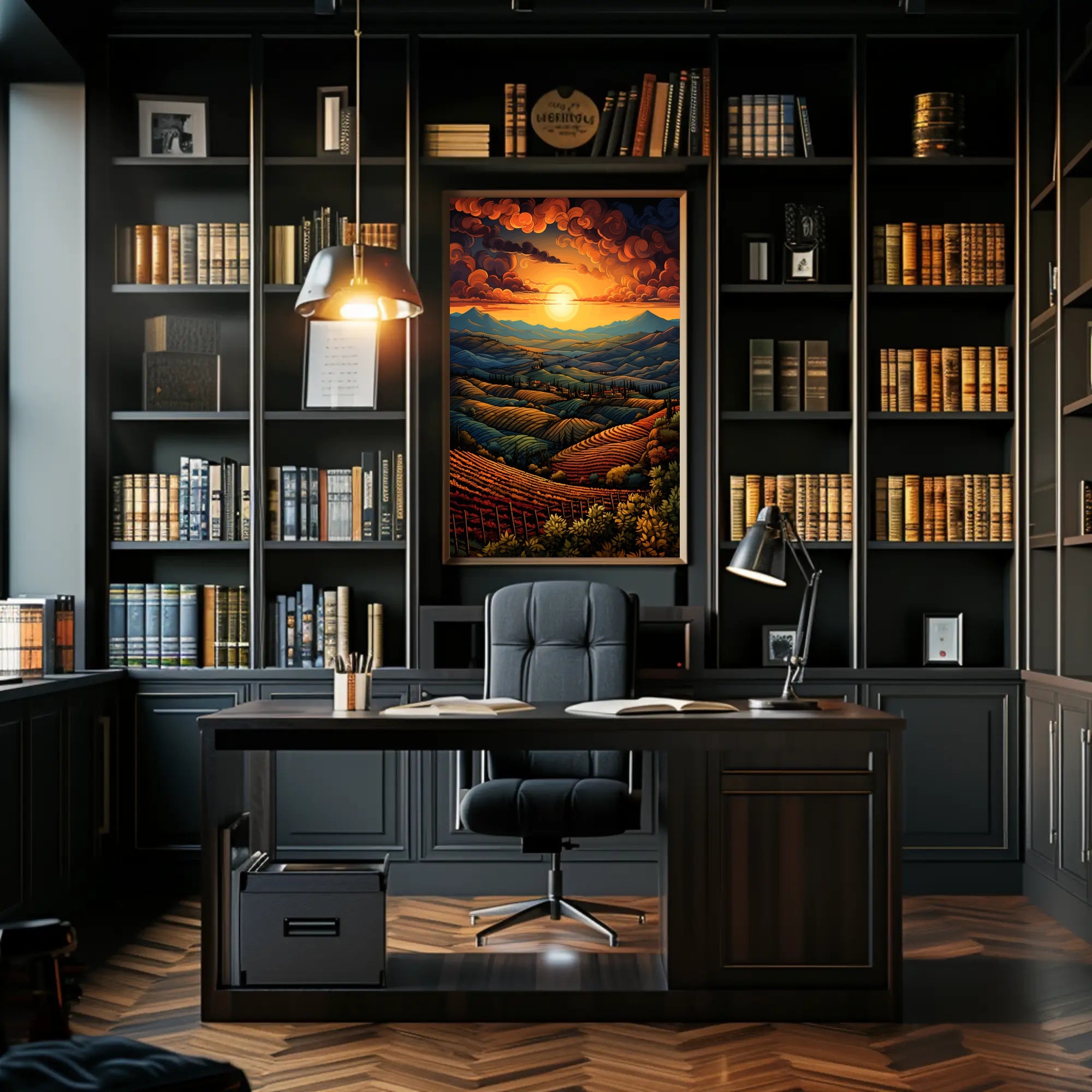 Sunset Over Rolling Hills Poster