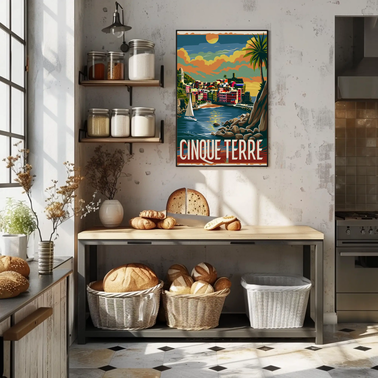 Cinque Terre Italy Sunset Seaside Travel Poster