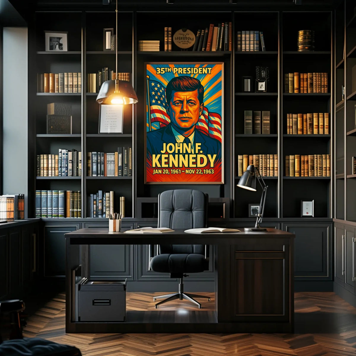 John F. Kennedy 35th President of the United States Colorful Comic Book Style Poster