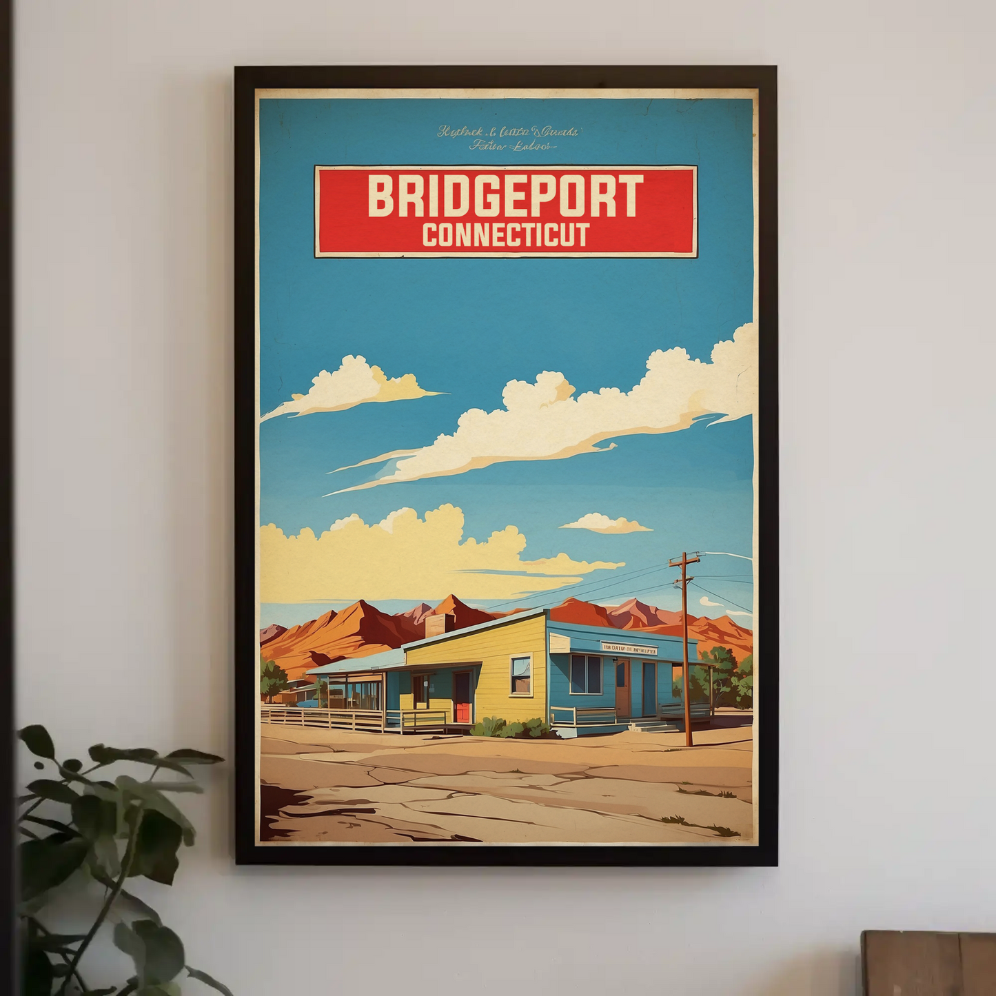 Bridgeport Connecticut Cityscape Art Print Vintage Travel Poster