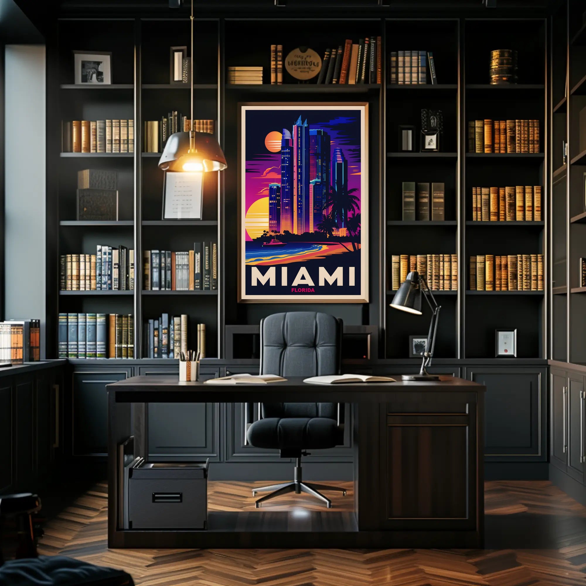 Miami Skyline at Sunset Poster