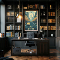 New York City Autumn Taxi Skyline Poster Vintage Wall Art