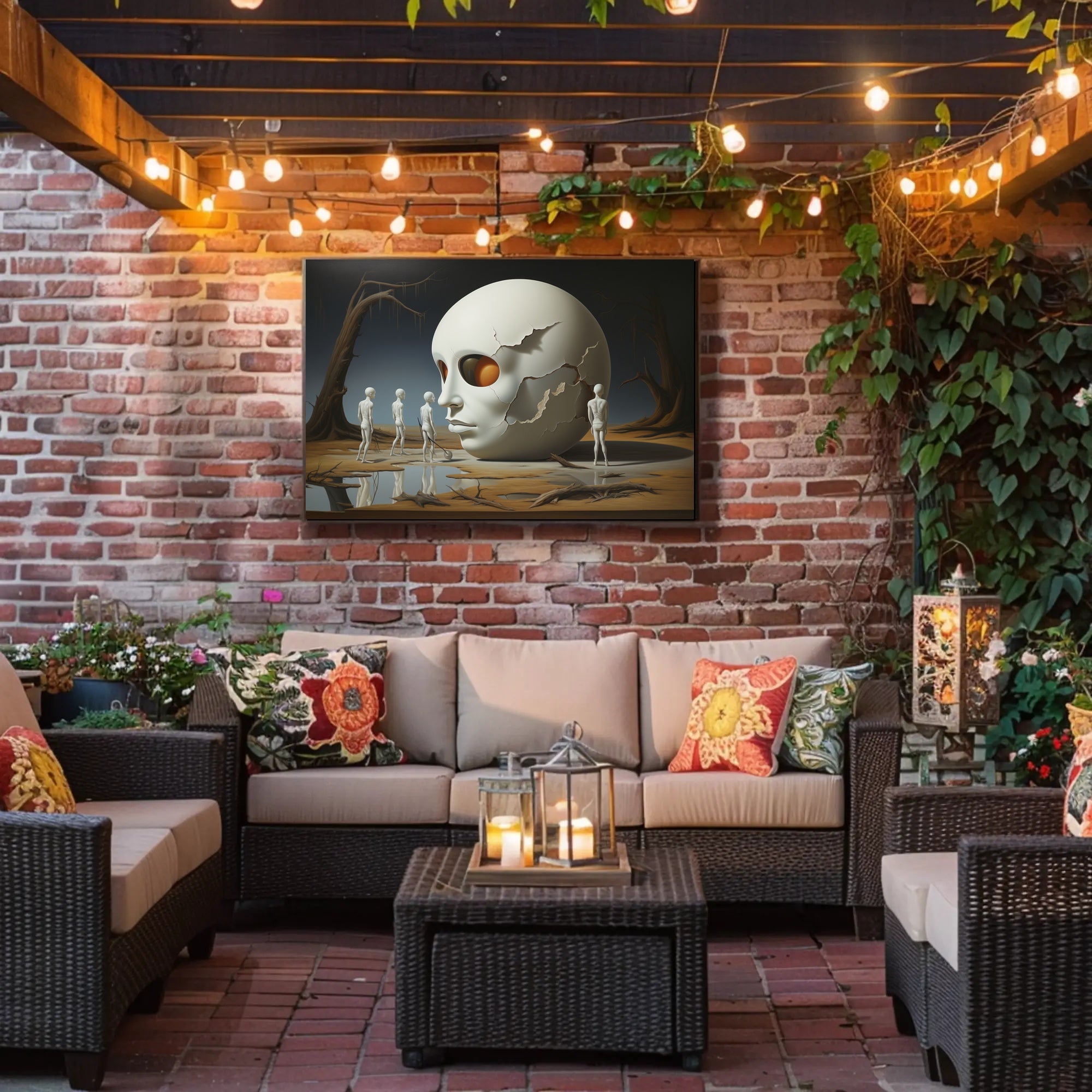 Surreal Skull Scene in Abstract Artistic Poster