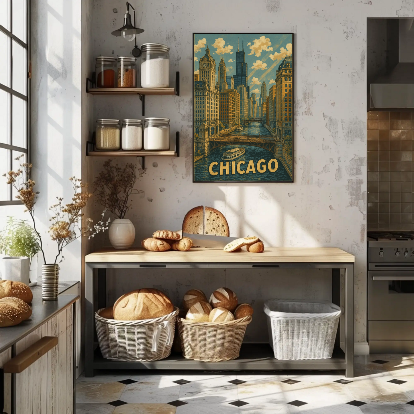 Chicago Willis Tower Bridge River Cityscape Travel Poster