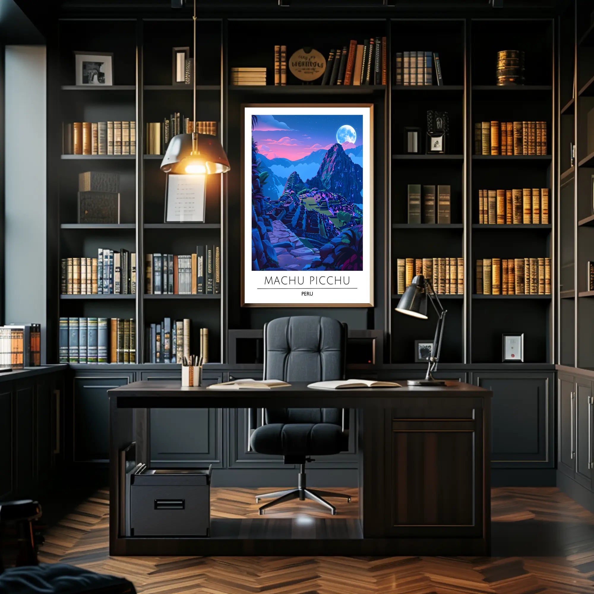 Machu Picchu Moonlit Dusk Vibrant Travel Poster