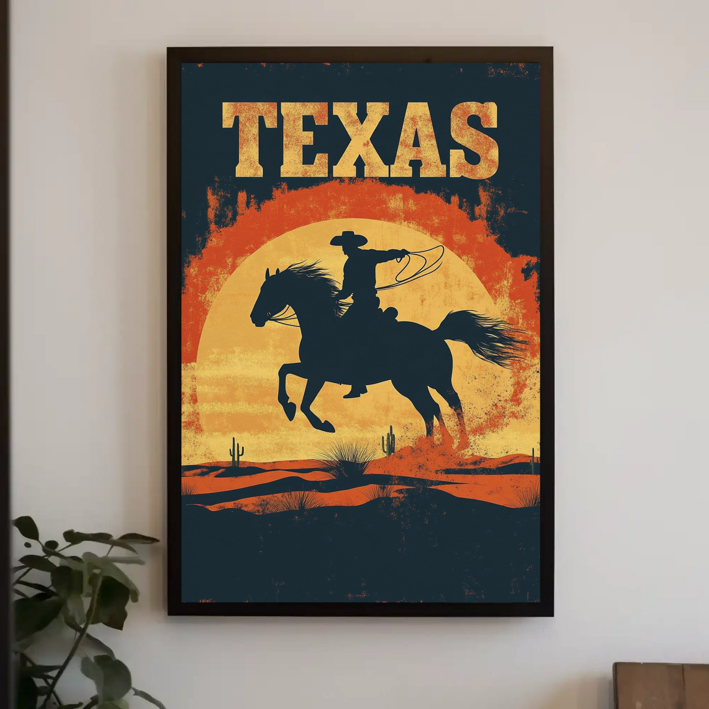 Texas Cowboy Sunset Vintage Travel Poster