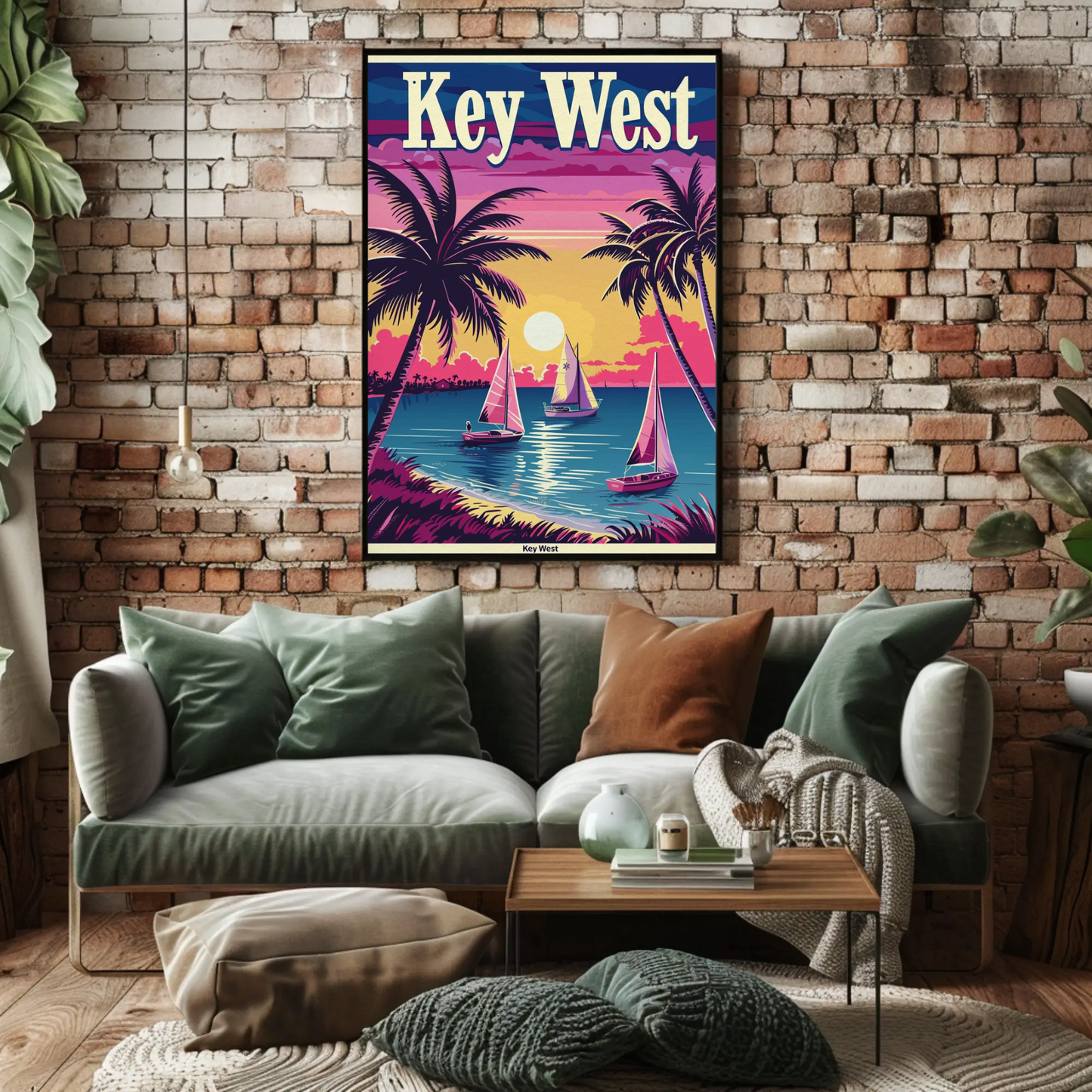 Key West Sailboats at Sunset Vintage Style Poster