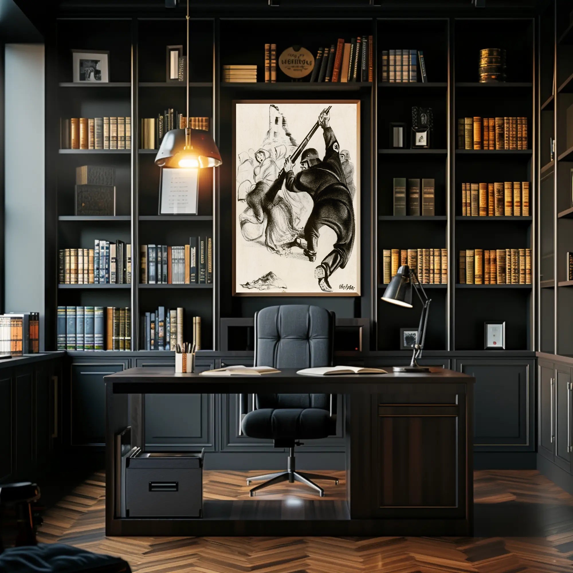 Oppression Depicted in Wartime Illustration Poster PosterGoat