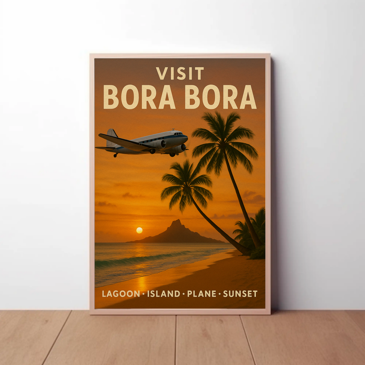 Visit Bora Bora Tropical Getaway Plane Ocean Travel Poster