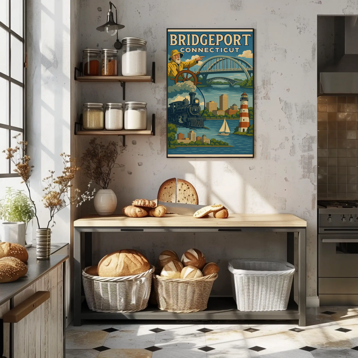 Bridgeport Connecticut Vintage Maritime Transport Travel Poster