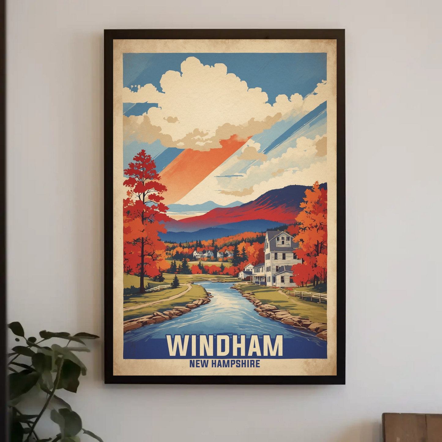 Windham Maine Lakeside Flag Retreat Vintage Travel Poster