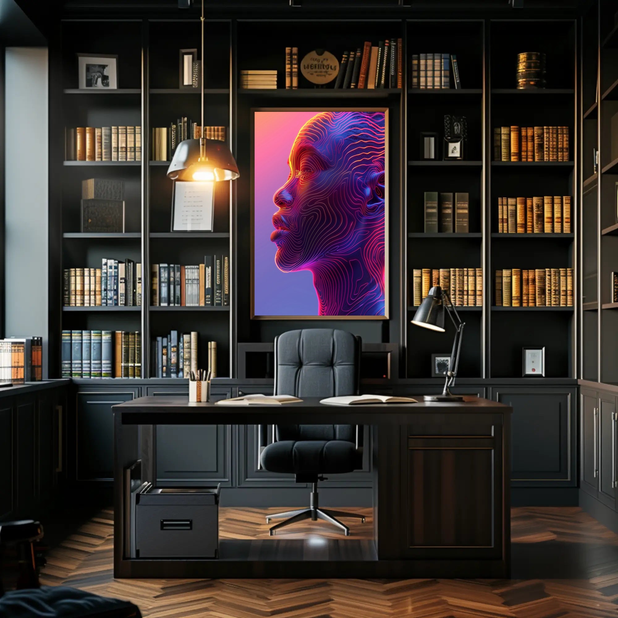 Futuristic Neon Human Profile Abstract or Artistic Poster PosterGoat