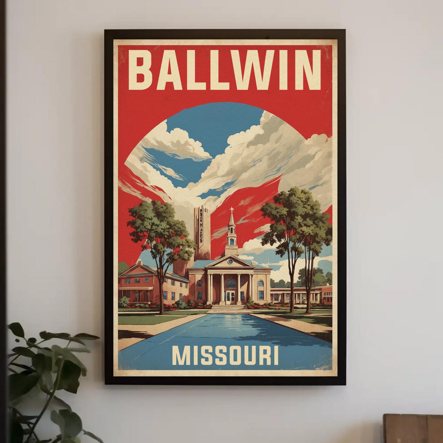 Ballwin Missouri Church Centerpiece Vintage Travel Poster