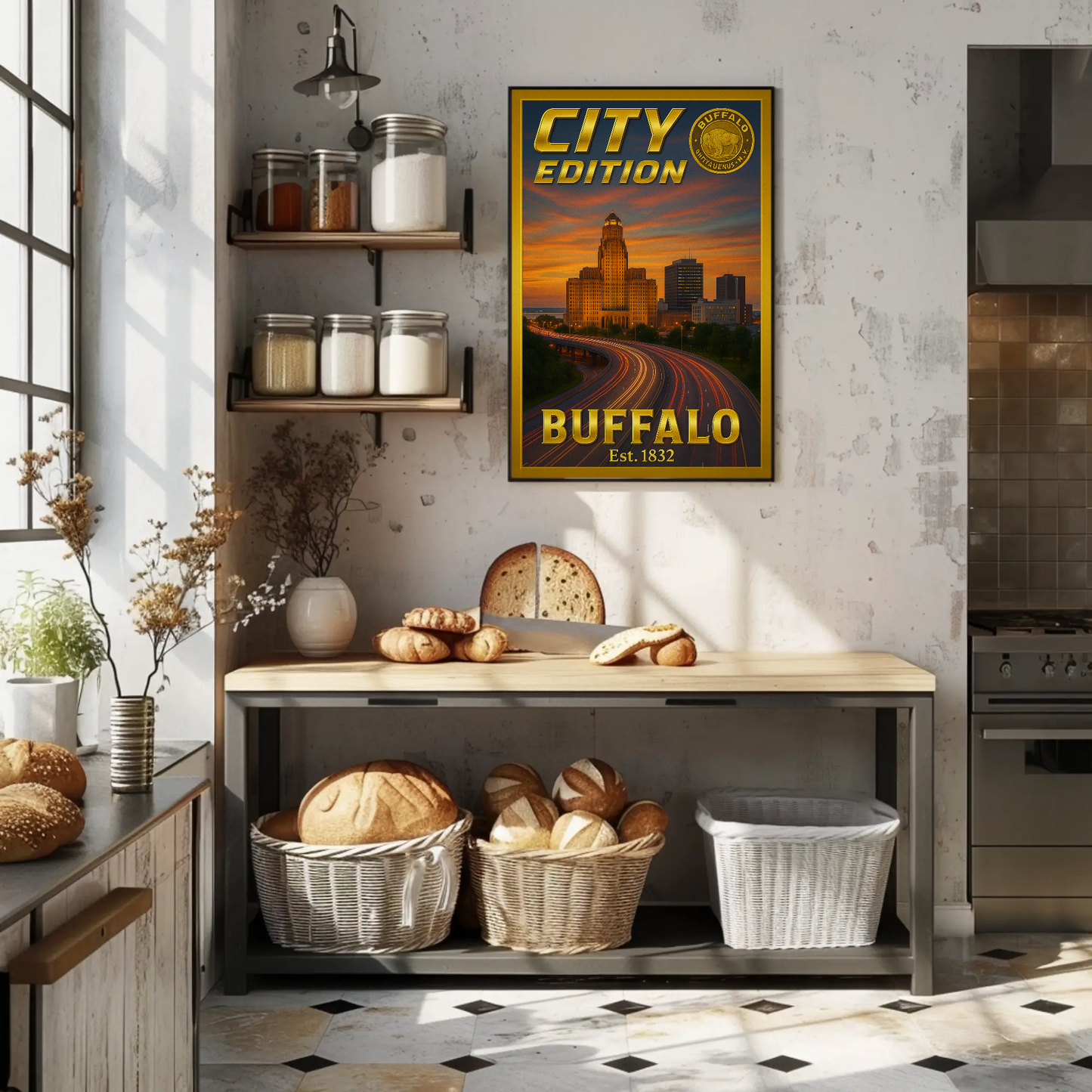 Buffalo New York Skyline Highway Sunset Poster Poster