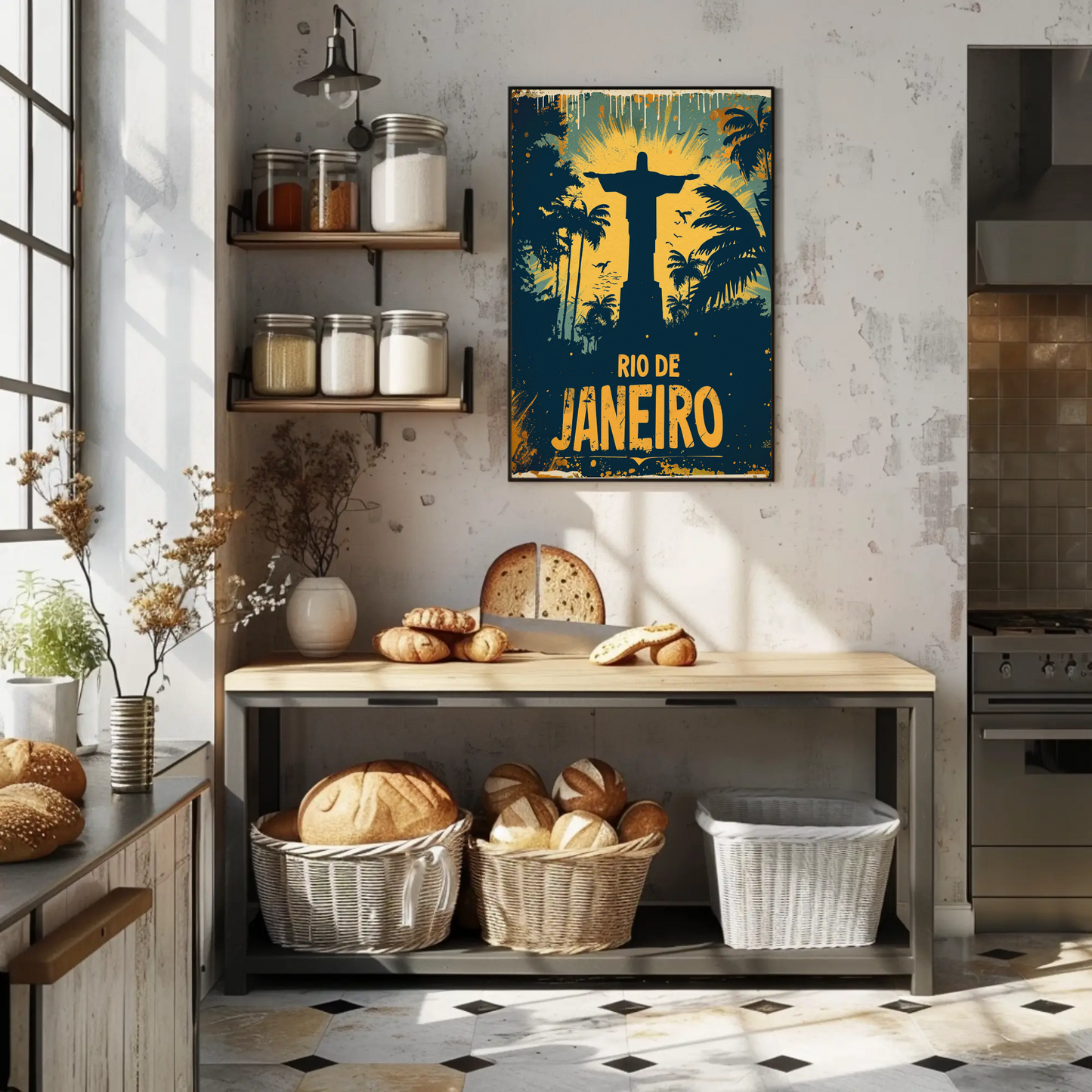 Rio De Janeiro Christ Statue Jungle Skyline Travel Poster