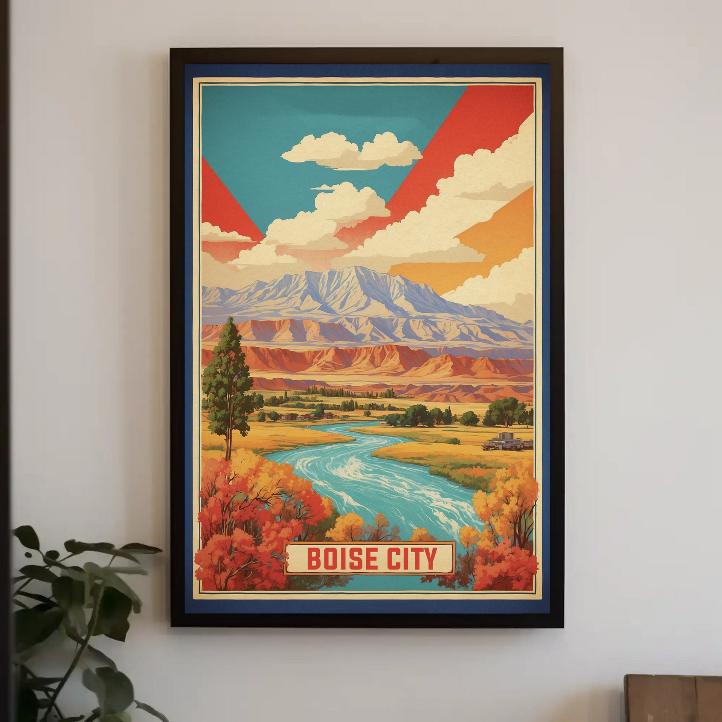 Boise City Idaho Cityscape Art Print Vintage Travel Poster