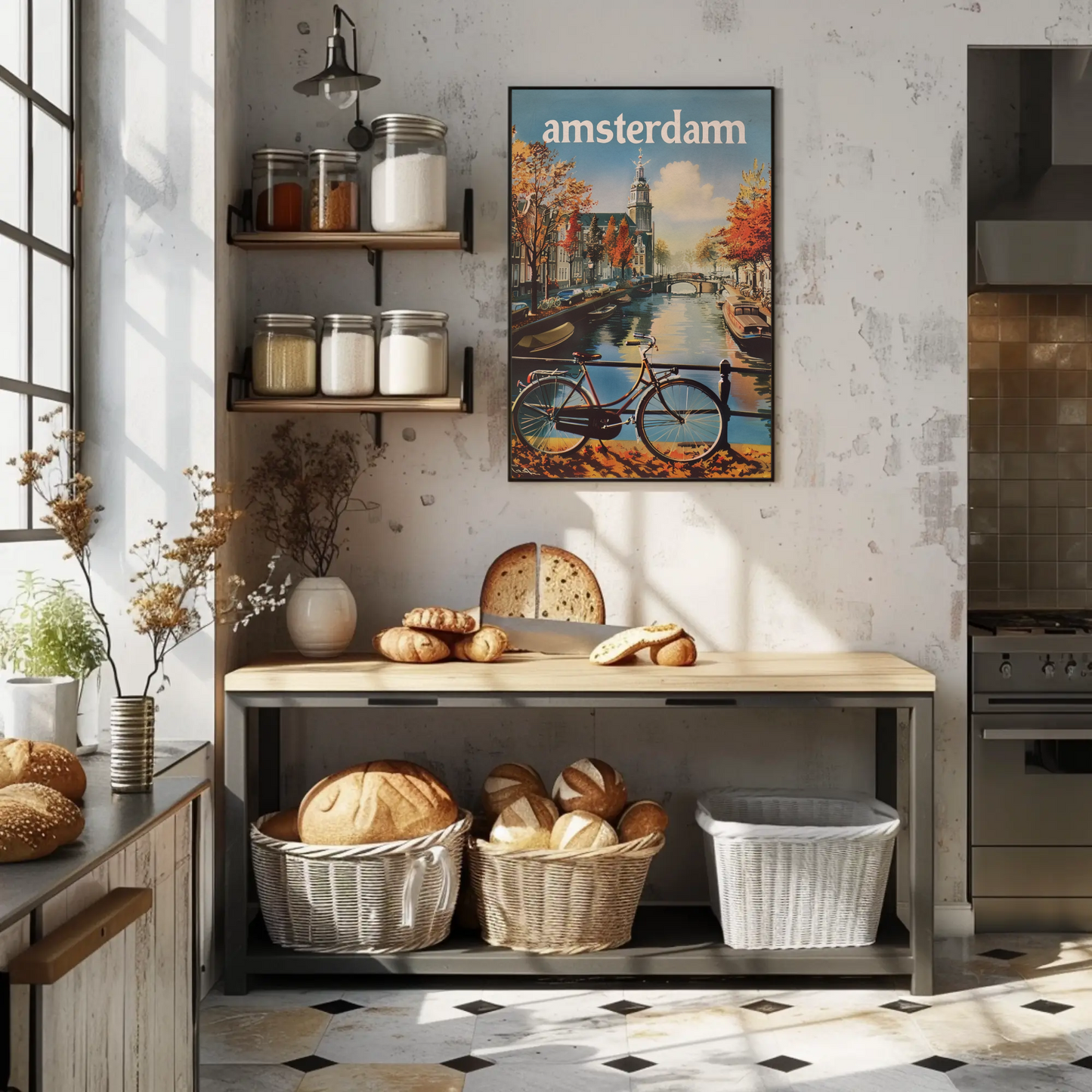 Amsterdam Autumn Canal Bike Ride Travel Poster
