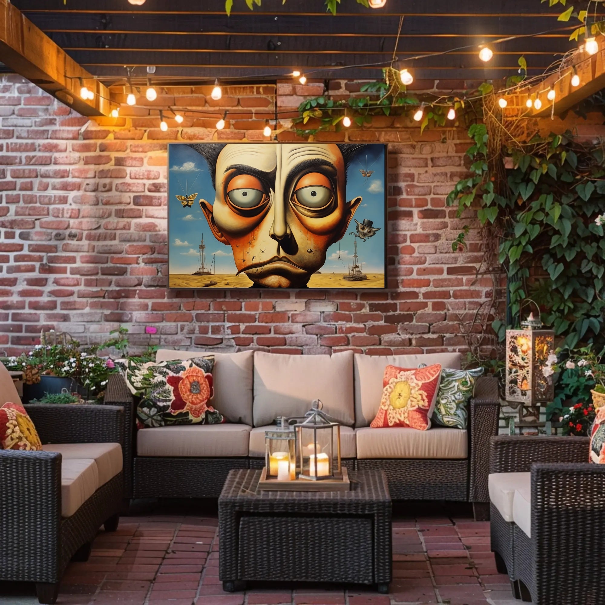 Surreal Face and Whimsical Desert Artistic Poster