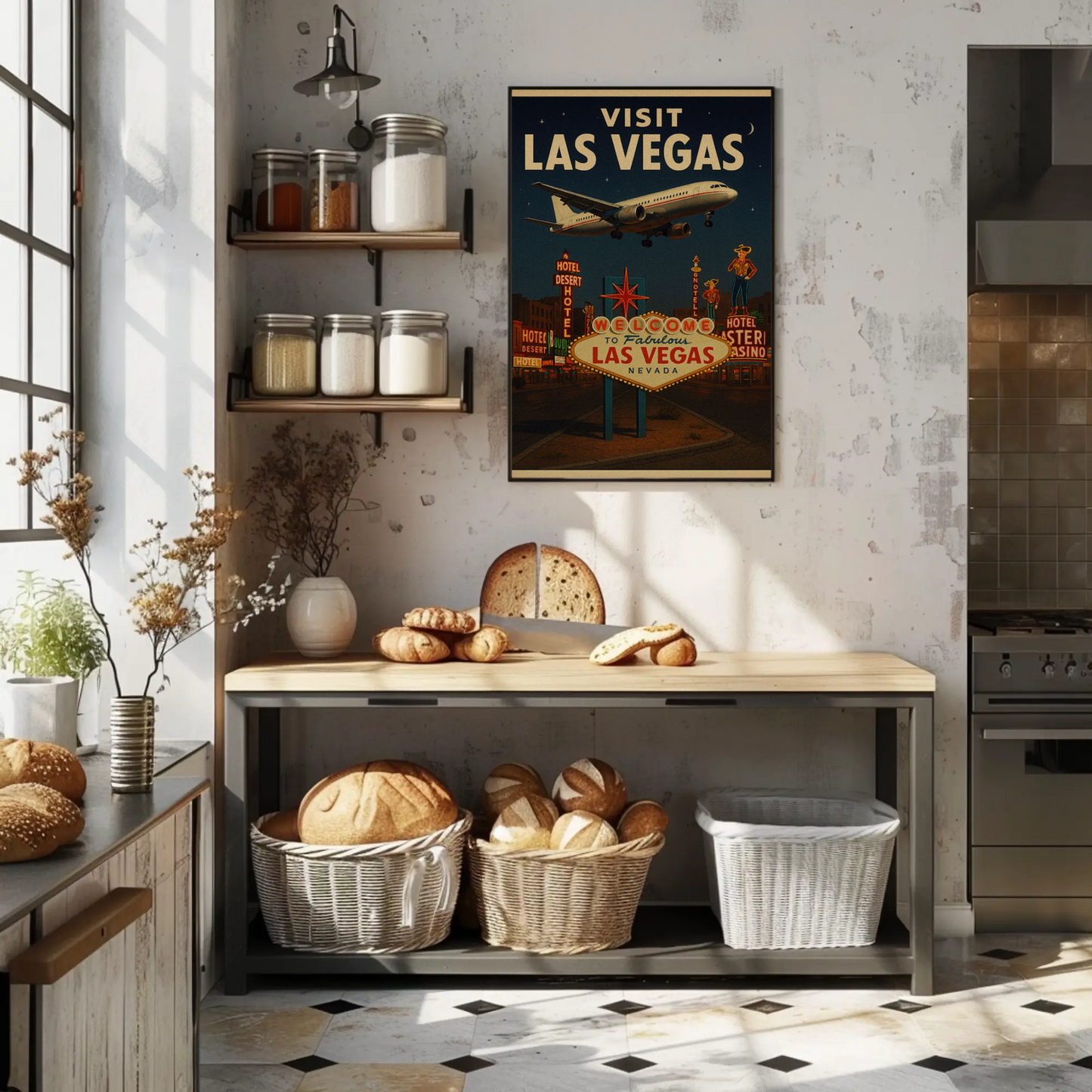 Visit Las Vegas Plane Neon Signs Nightlife Poster