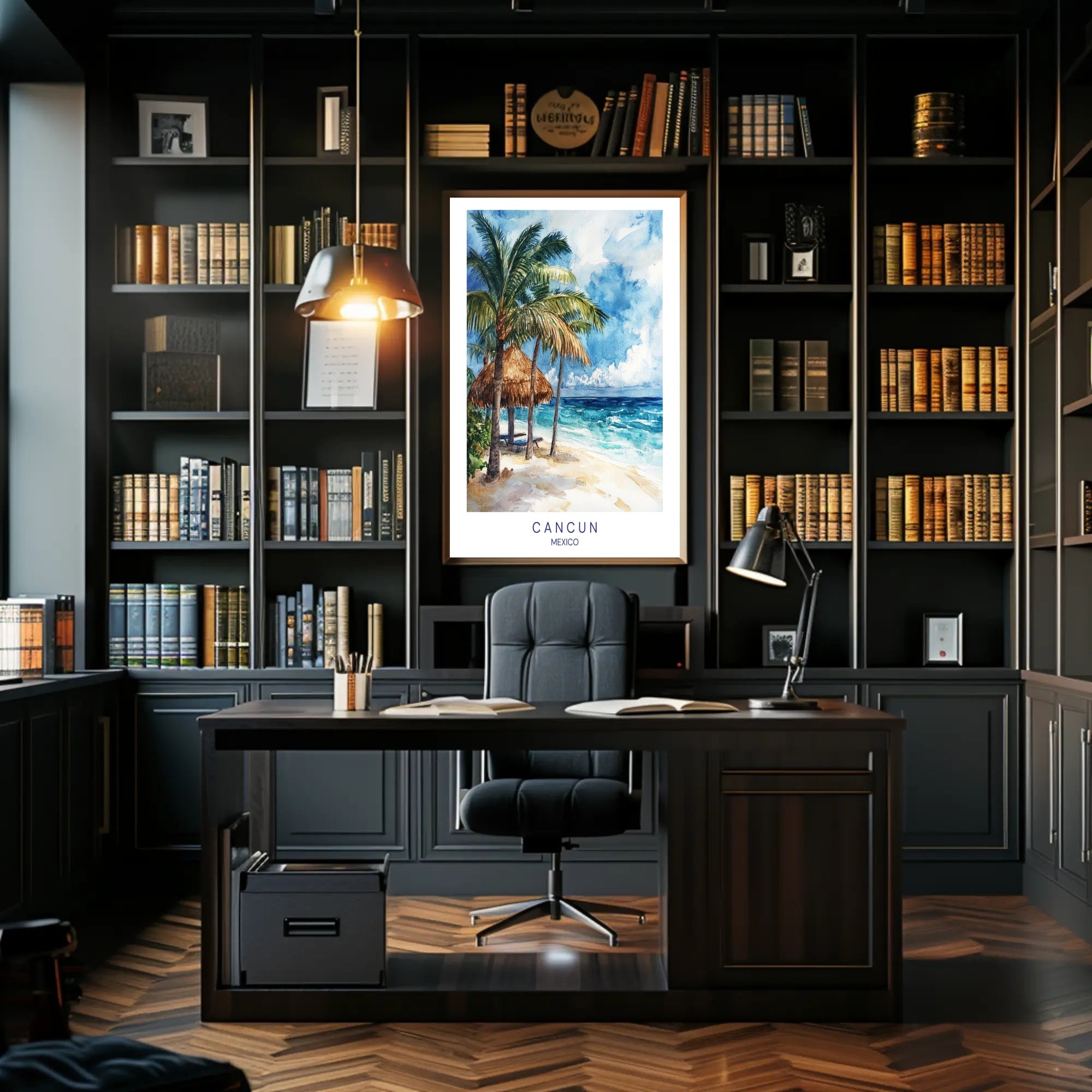 Serene Cancun Beach Watercolor Scene Travel Poster PosterGoat