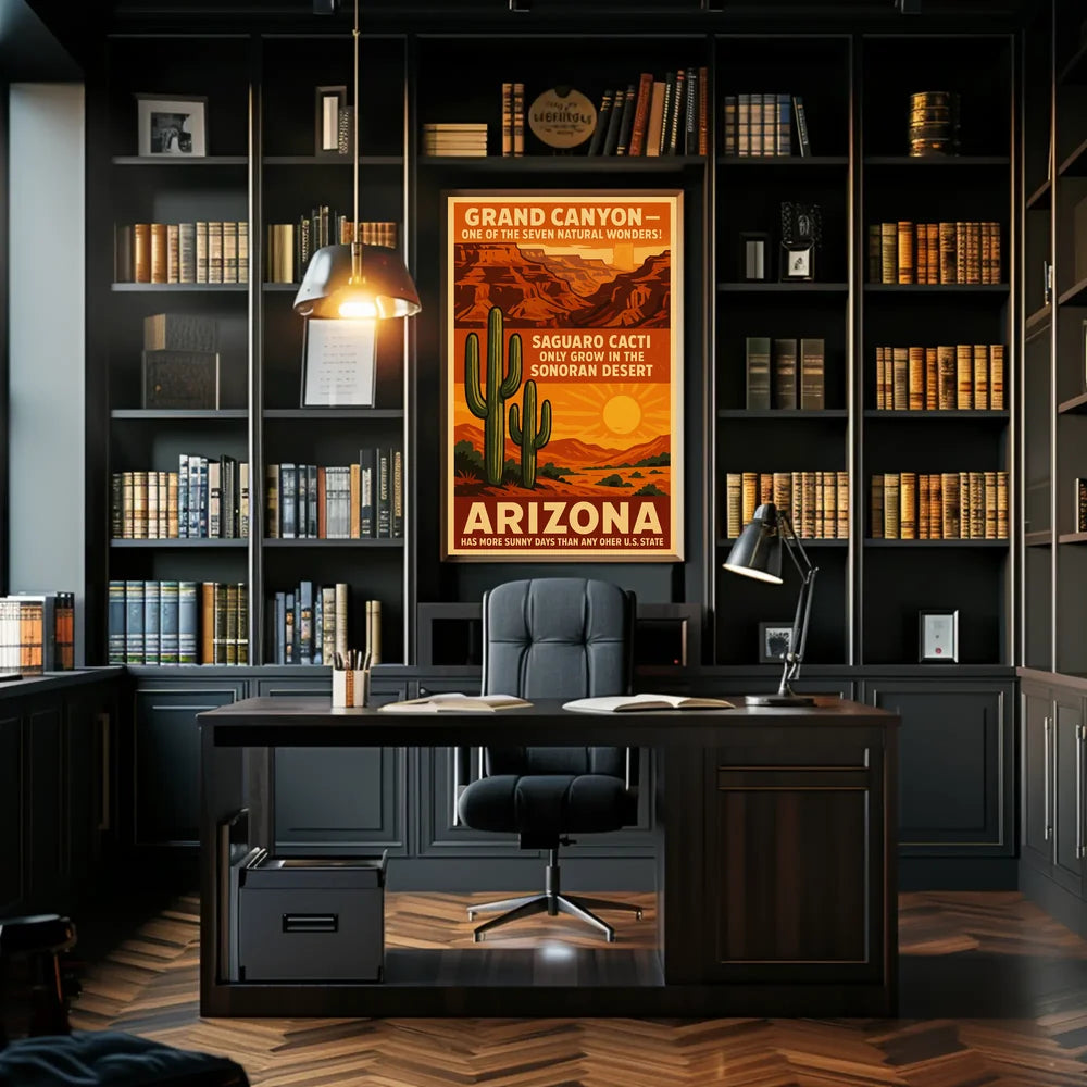 Arizona Grand Canyon and Saguaro Cacti Travel Poster
