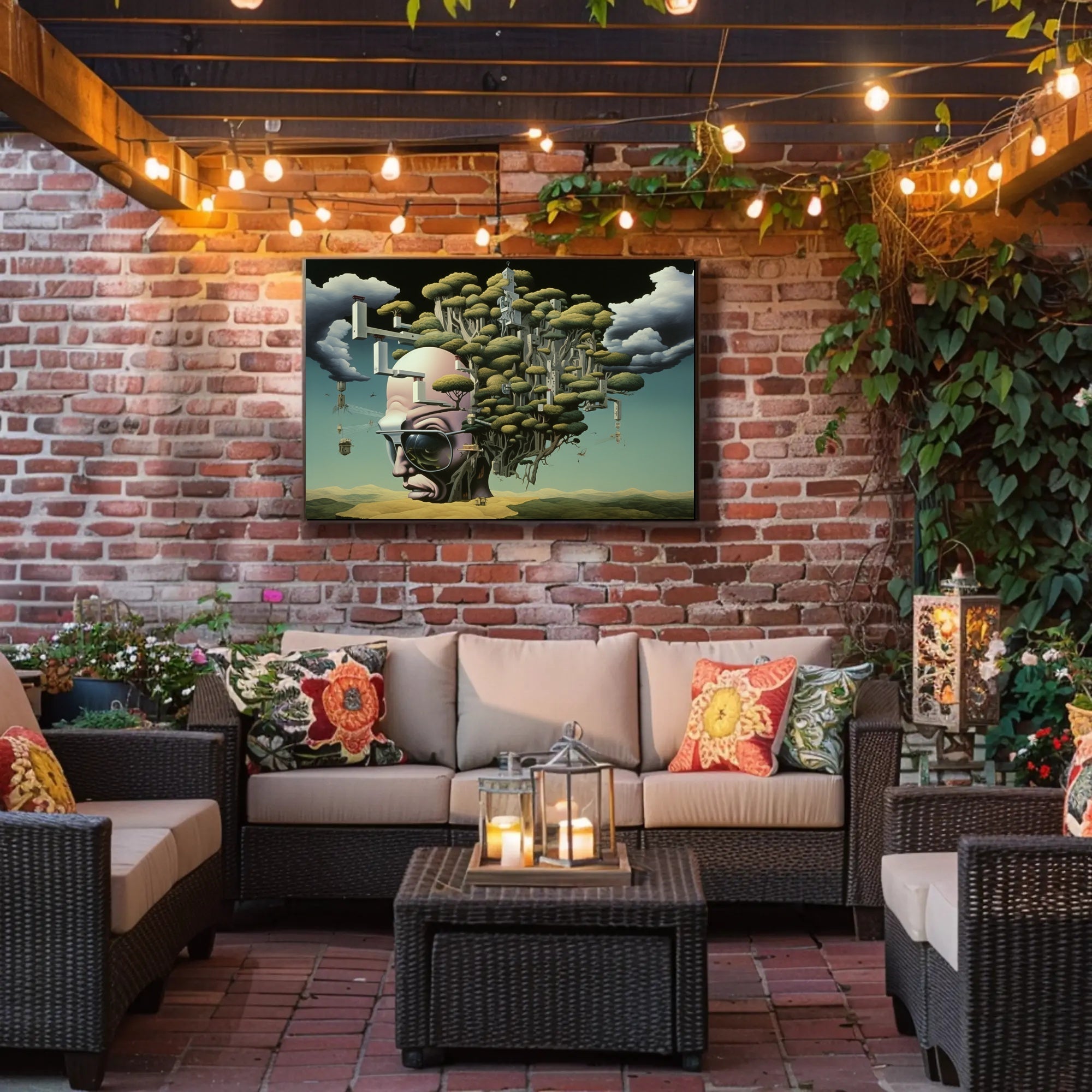 Surreal Cityscape with Tree of Imagination Artistic Poster