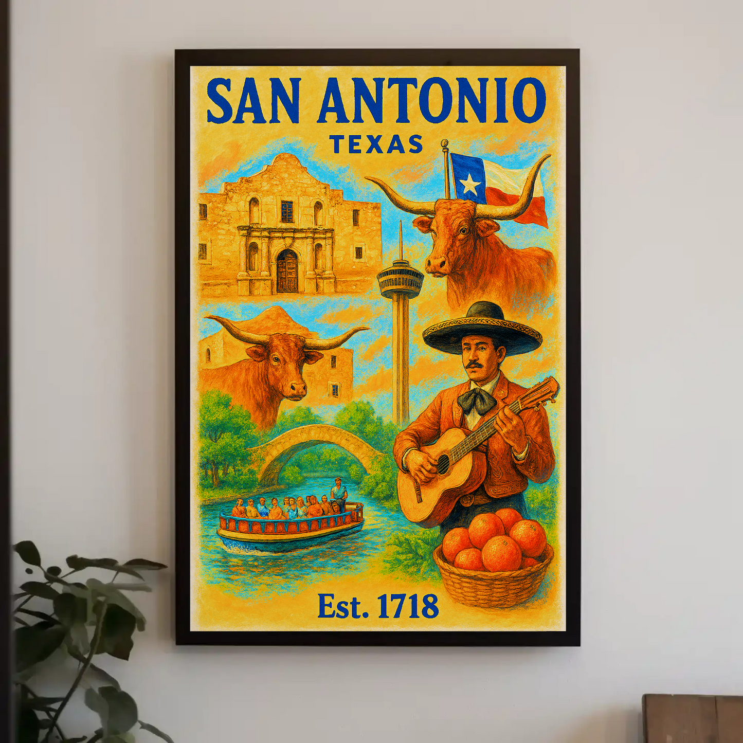 San Antonio Texas Poster With Alamo Vintage Travel Poster