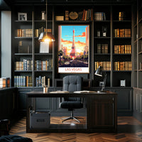 Las Vegas Cityscape with Eiffel Tower Travel Poster