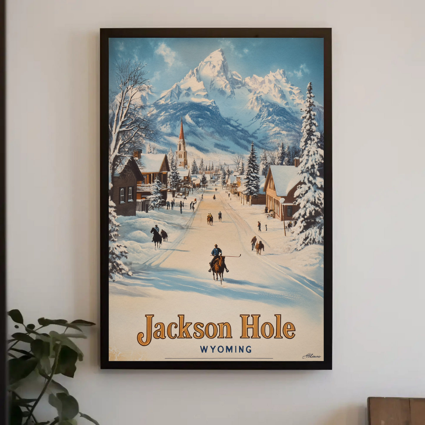 Jackson Hole Wyoming Vintage Poster - Snowy Town