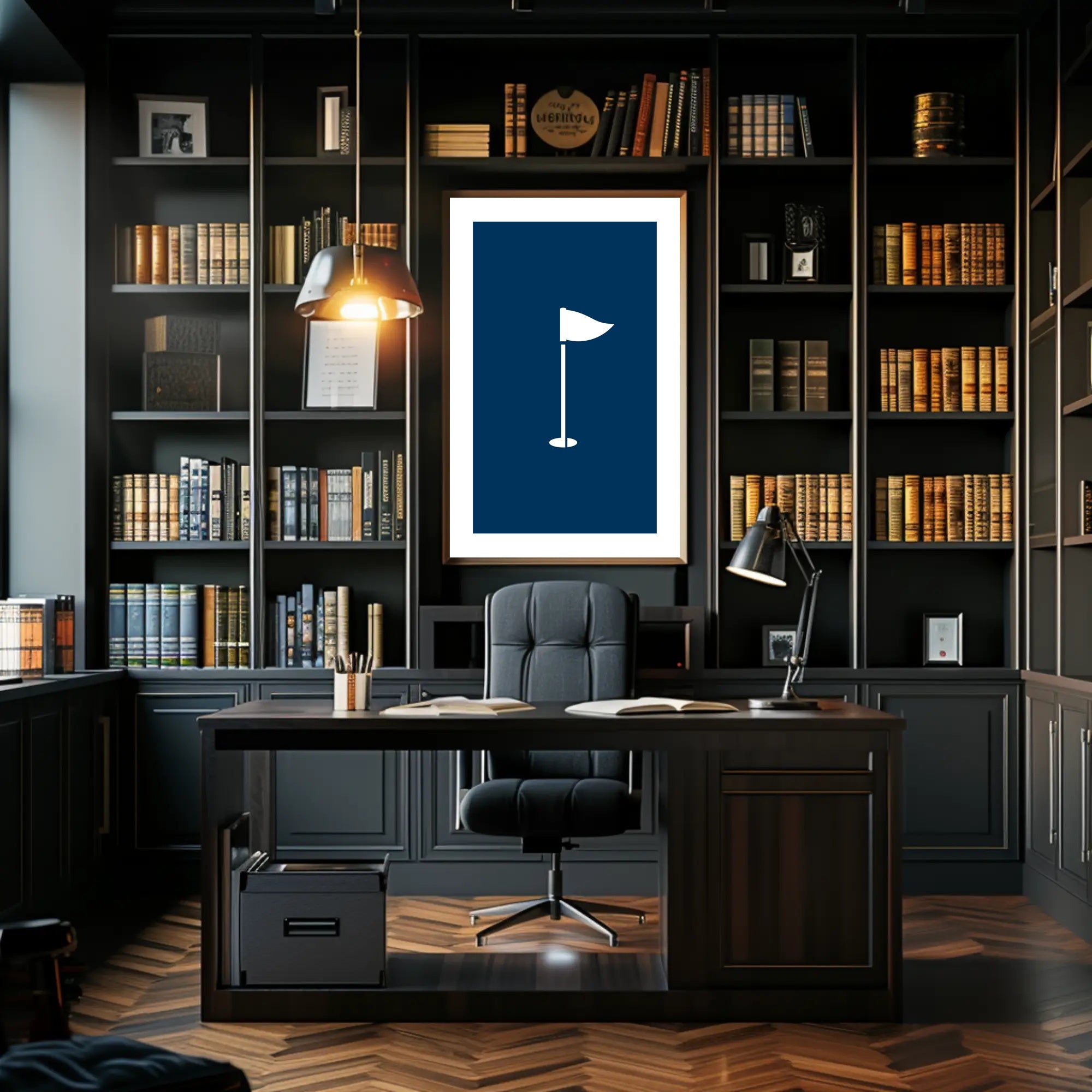 Minimalist White Flag on Deep Blue Background Poster