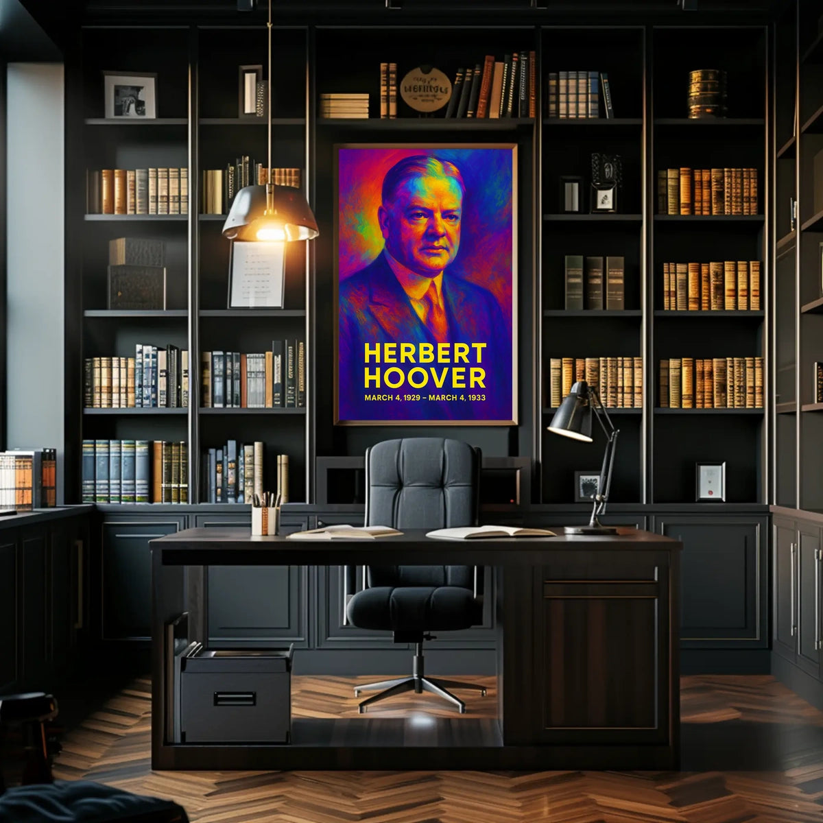 Herbert Hoover 31st President of the United States Neon Gradient Overlay Poster