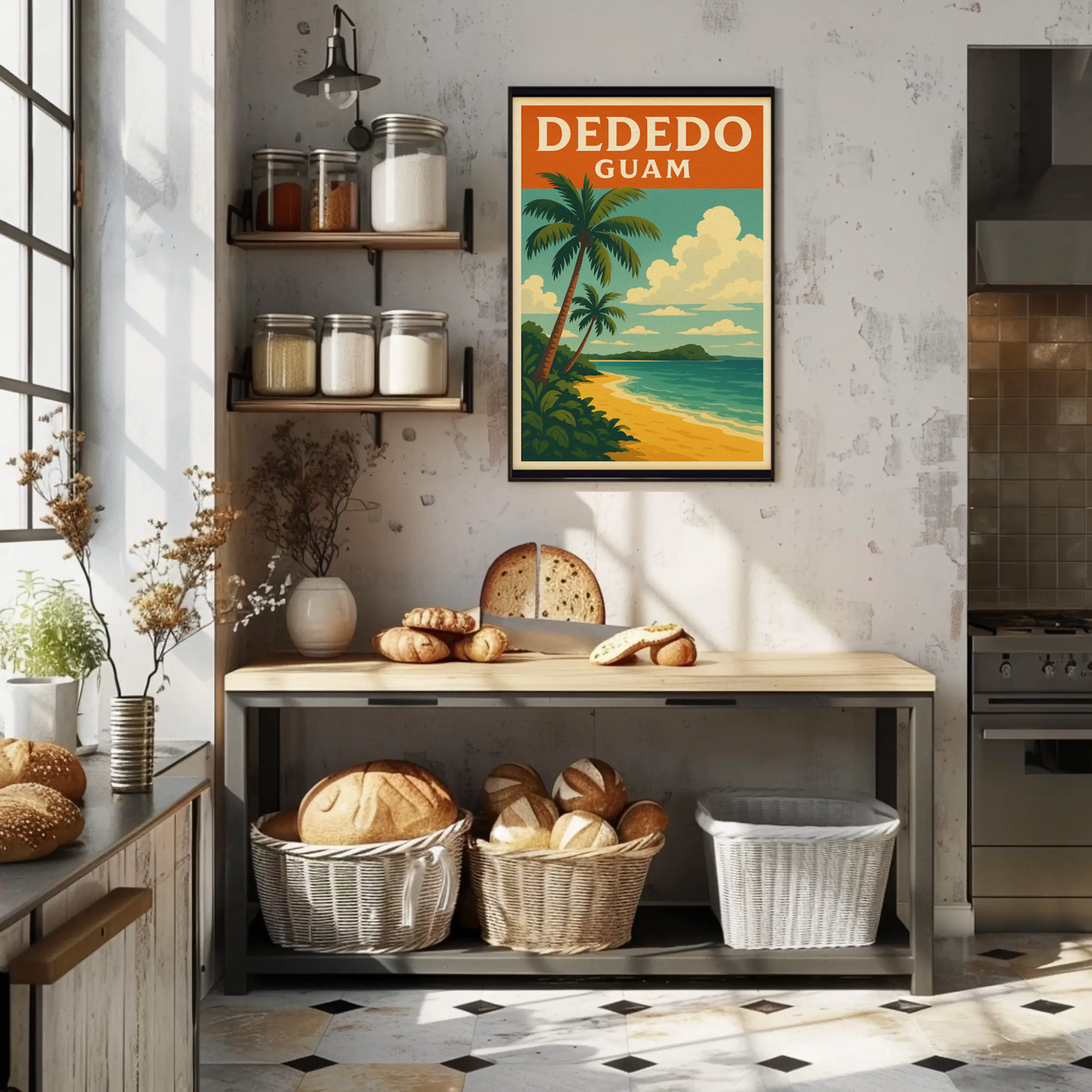 Dededo Guam Beach Palms Coastal Horizon Travel Poster