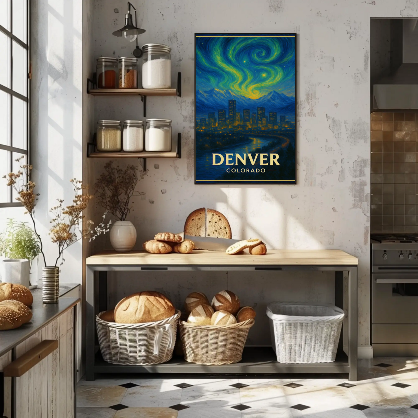 Denver Colorado Starry Night Mountainscape Travel Poster