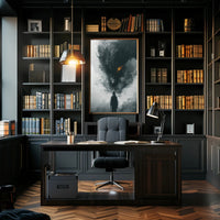 Dragon Confrontation: Dark Fantasy Art Poster PosterGoat