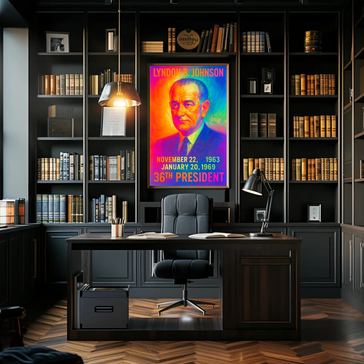 Lyndon B. Johnson 36th President of the United States Neon Gradient Overlay Poster