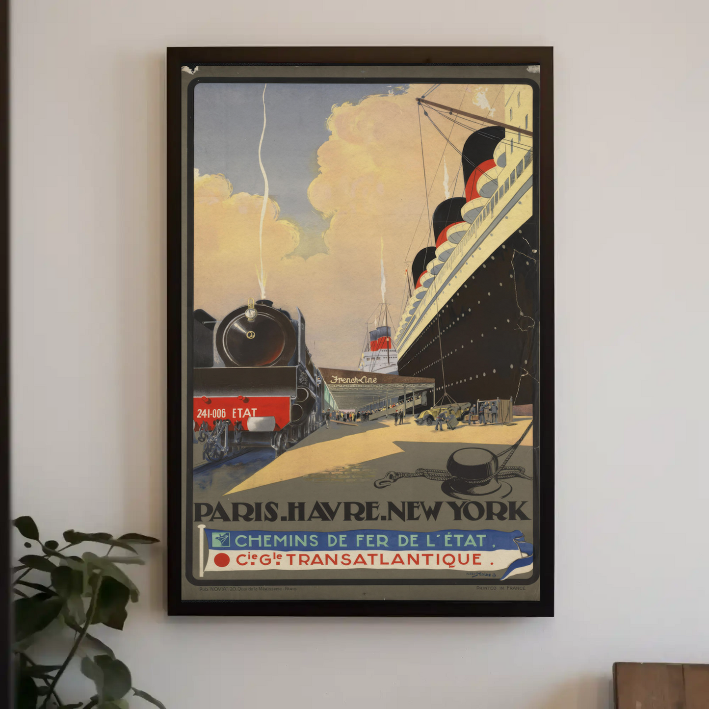 Paris To New York Vintage Travel Poster Railway Ocean