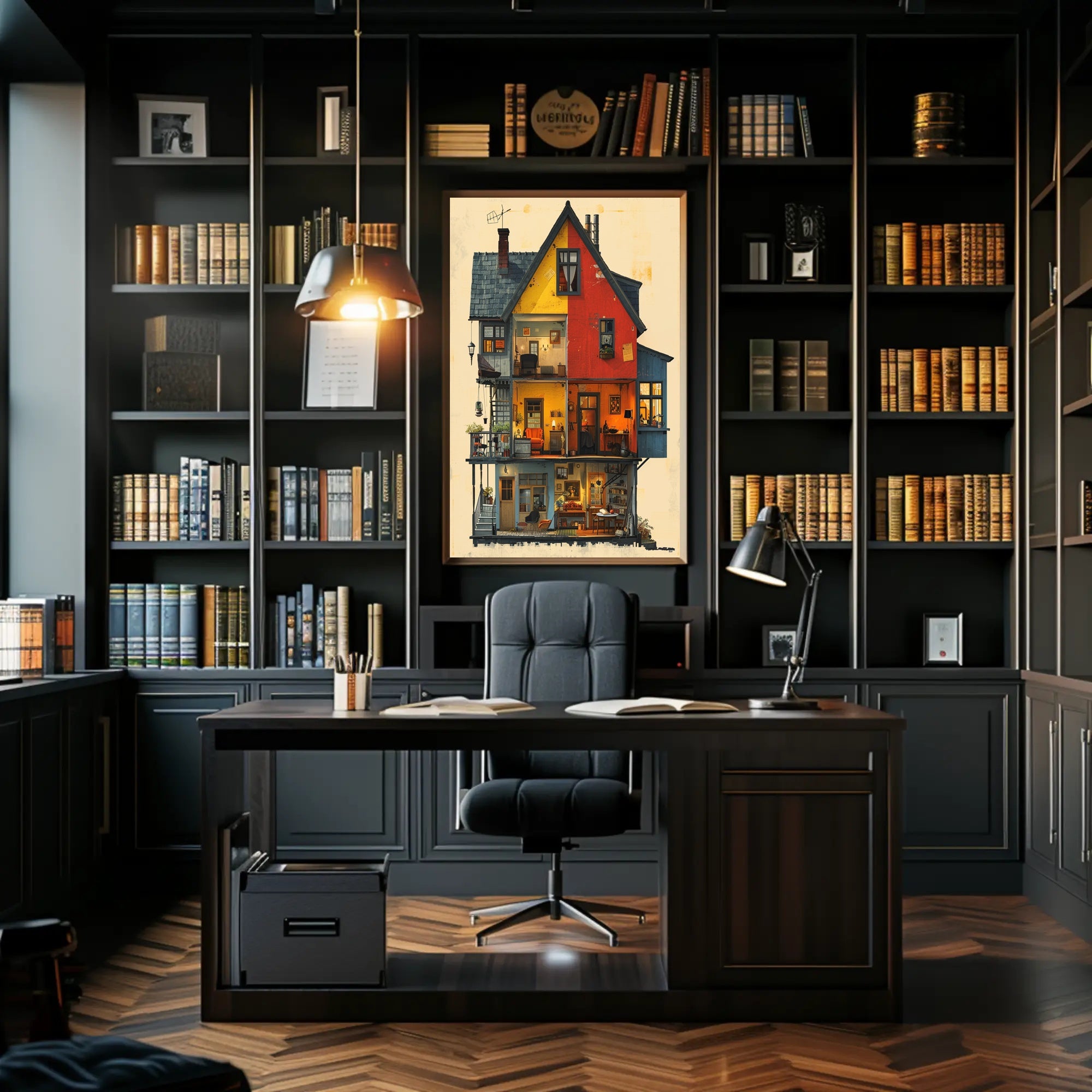 Whimsical Vintage House Cross-Section Art Poster PosterGoat