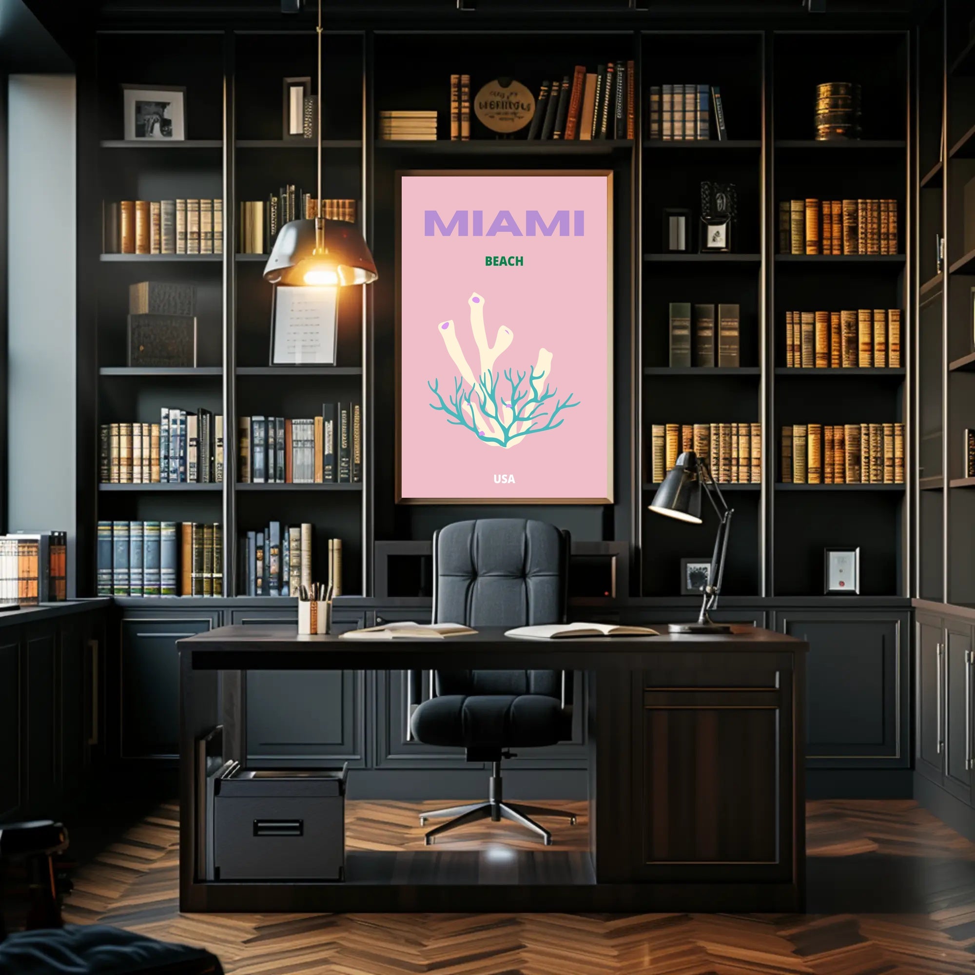 Miami Beach Coral Fantasy Travel Poster PosterGoat