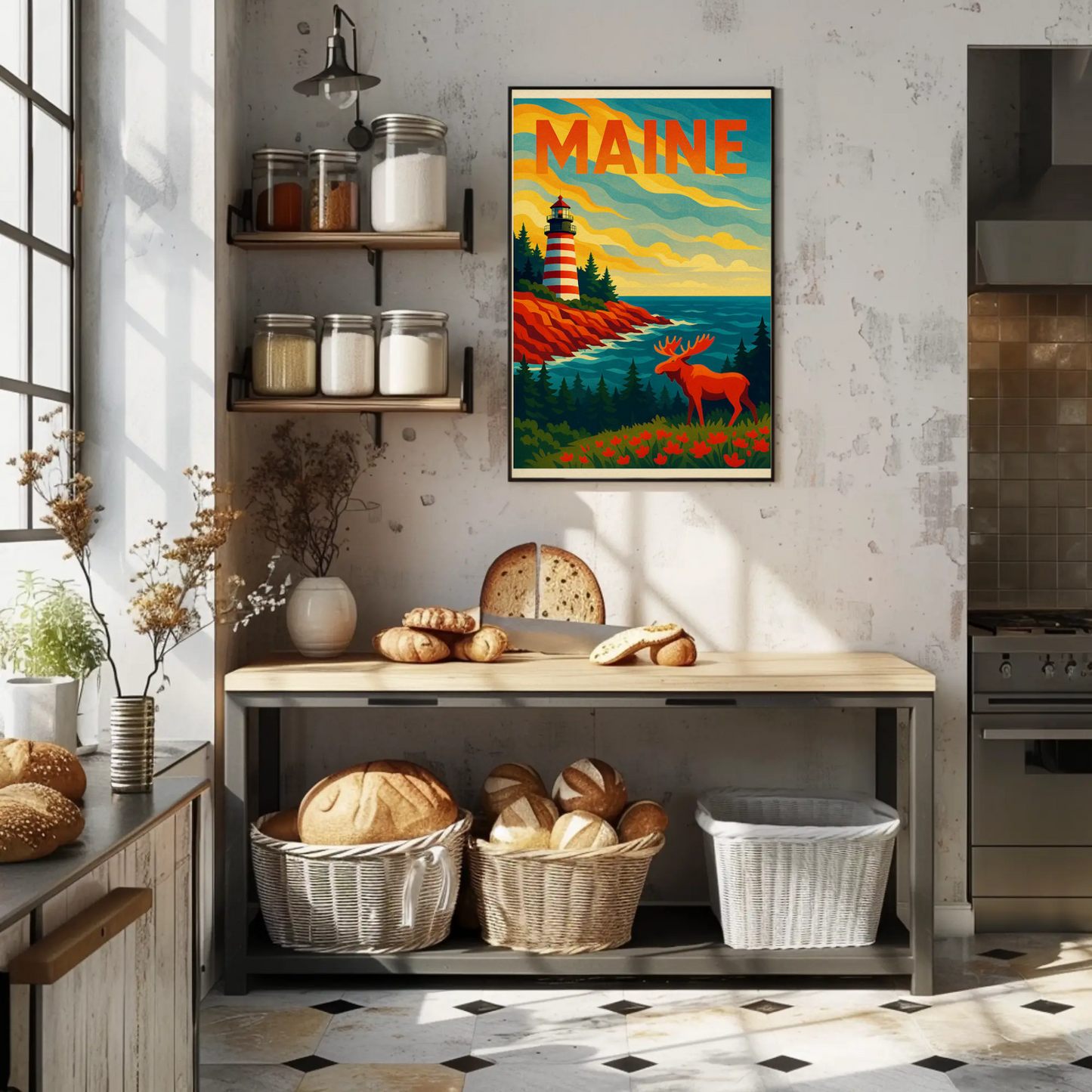 Maine Lighthouse Moose Forest Coastal View Poster
